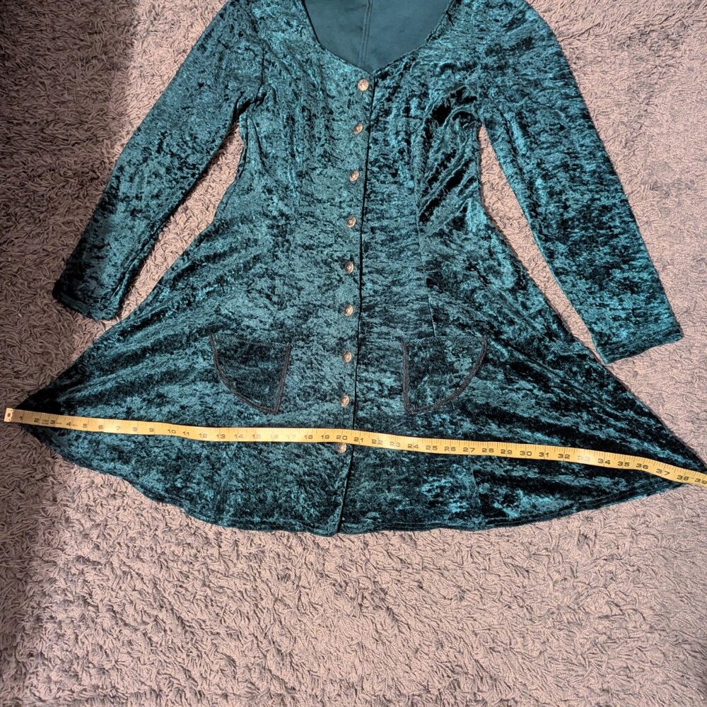 Vintage Emerald Green Crushed Velvet Skater Babydoll Fit Flare Dress Whimsigoth - Picture 13 of 13